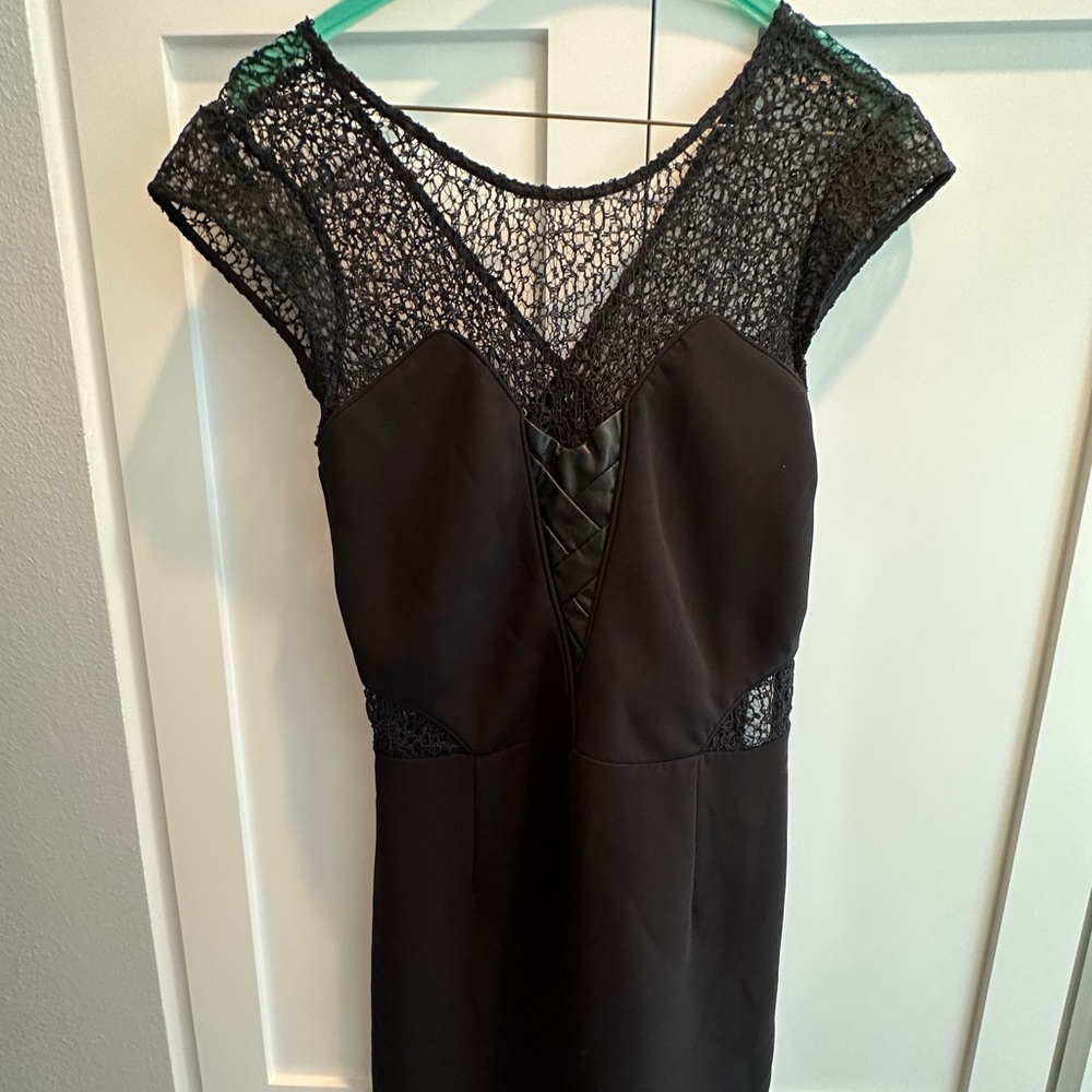 The Kooples black mini dress - mesh and leather detailing